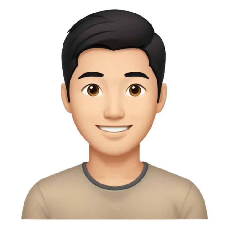 a 30 years old handsome asia man that confidence about himself, warm smile, black hair sticker