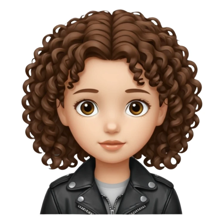 girl kid curly brown hair wear leather jacket sticker