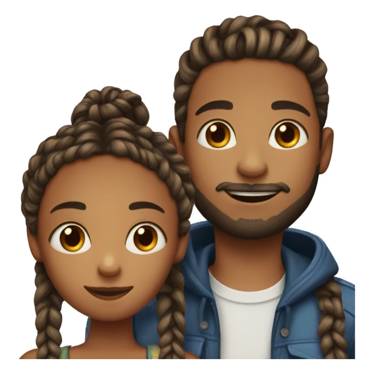 A girl with box braids and a boy with a short beard hugging sticker