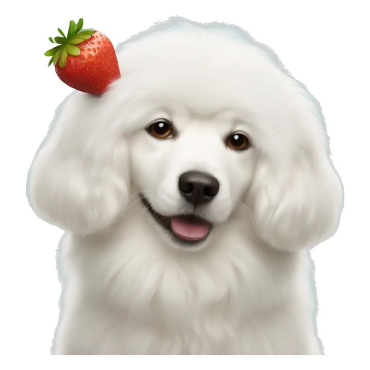 Fluffy white dog with strawberry on its head kissing another fluffy white dog  sticker