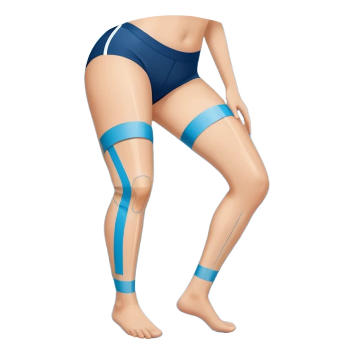 leg with kinesio tape (physiotherapy) around knee in a somewhat circular way sticker
