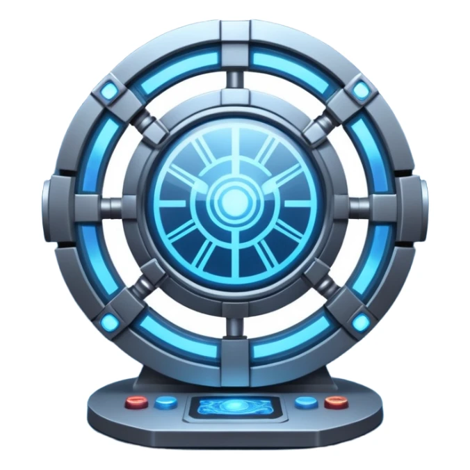 🛠️🔵 Imagine a futuristic lab powered by an arc reactor, glowing with blue light, filled with holographic screens and creative energy. sticker