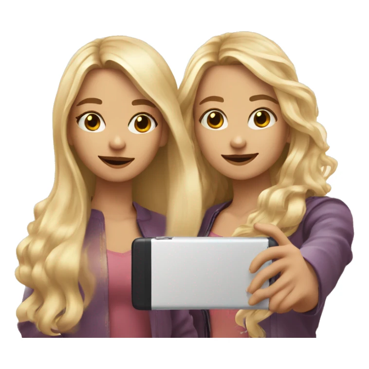 2 Girls one with shoulder Long hair and one with locks both blond doing a Selfie  sticker