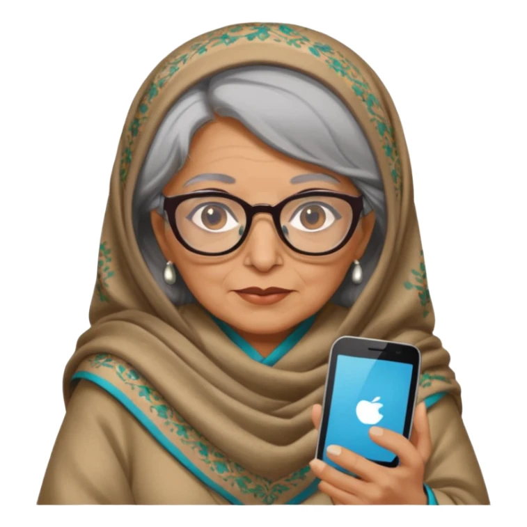 persian old woman Persian shawl with smartphone and glasses, half body sticker