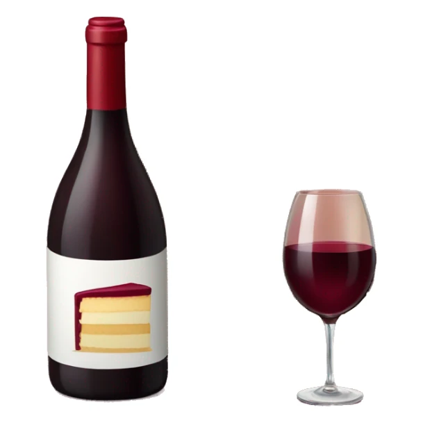 Bottle of red wine with burgundy present box and birthday cake  sticker