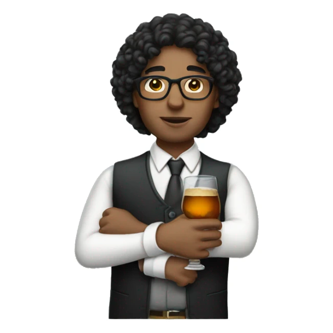 A white teacher with black curly hair drinking whiskey from the bottle sticker