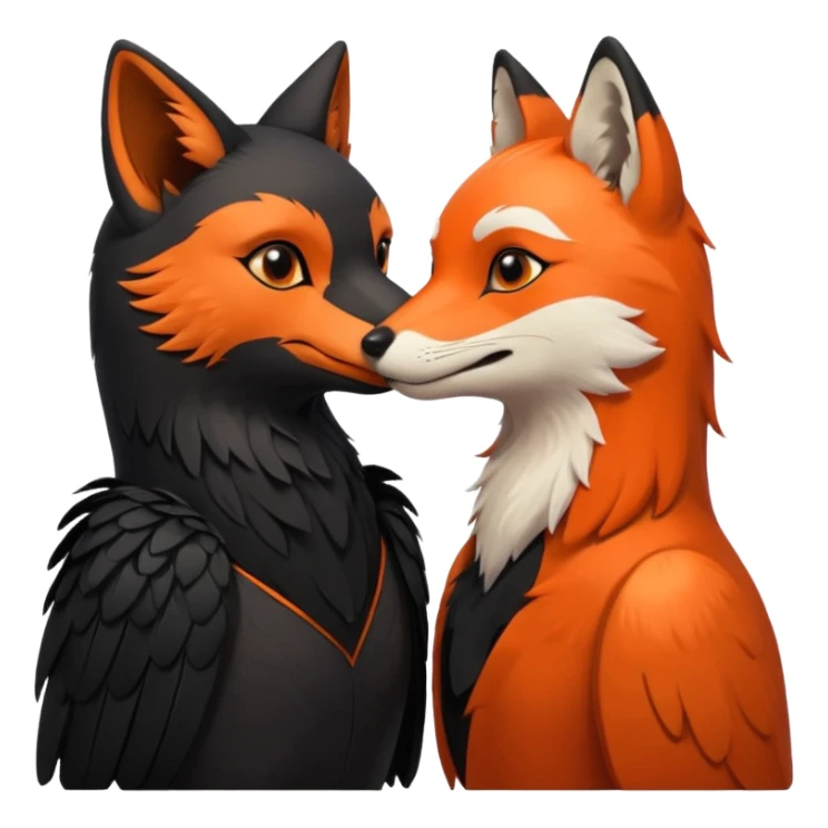 A female crow and a male fox kissing each other. sticker