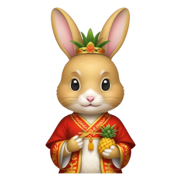 rabbit, wearing chinese ancient custome, with pine apple sticker