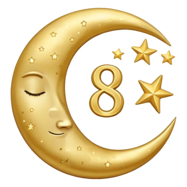 Sleep symbol: moon and stars with number 8 representing eight hours of sleep sticker