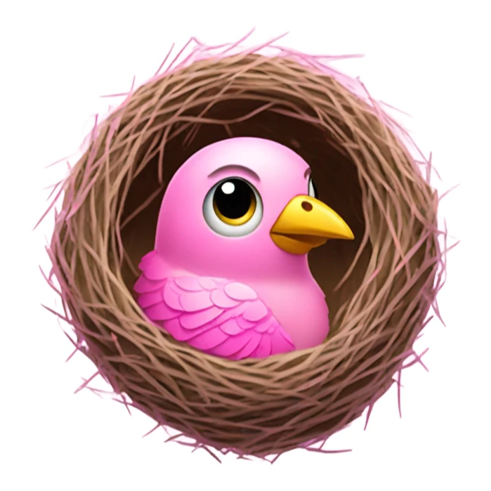 Pink sparkly bird sitting in birds nest with eggs  sticker