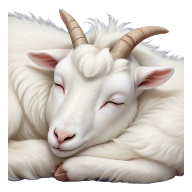 Meme-Worthy Cute Sleeping White Goat Portrait Emoji, Head resting peacefully with a contented smile, showcasing a delightfully sturdy build and a luxuriously soft white fur, eyes shut in a serene, restful nap, Simplified yet hilariously adorable features, highly detailed, glowing with a soft, drowsy light, high shine, relaxed and utterly lovable, stylized with an air of playful laziness, bright and heartwarming, soft glowing outline, capturing the essence of a comically sleepy goat, so meme-worthy it feels like it could instantly become the next viral sensation of adorable slumber! sticker