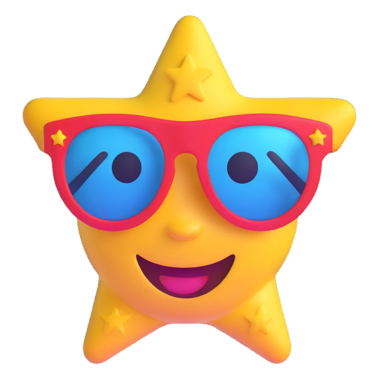 smiling face with star-shaped sunglasses, funky and bold like Bootsy Collins sticker