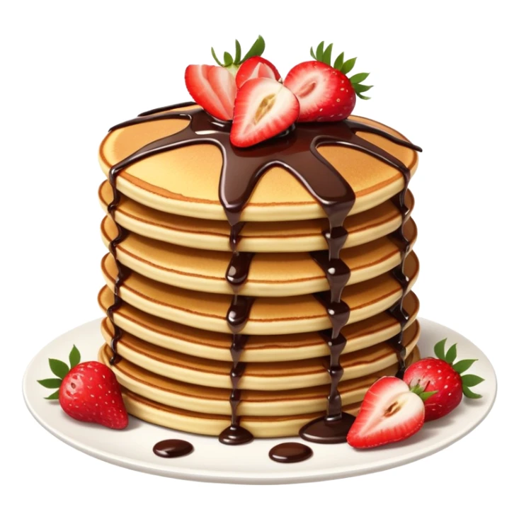 ultra realistic stack of pancakes with chocolate syrup and sliced strawberries sticker