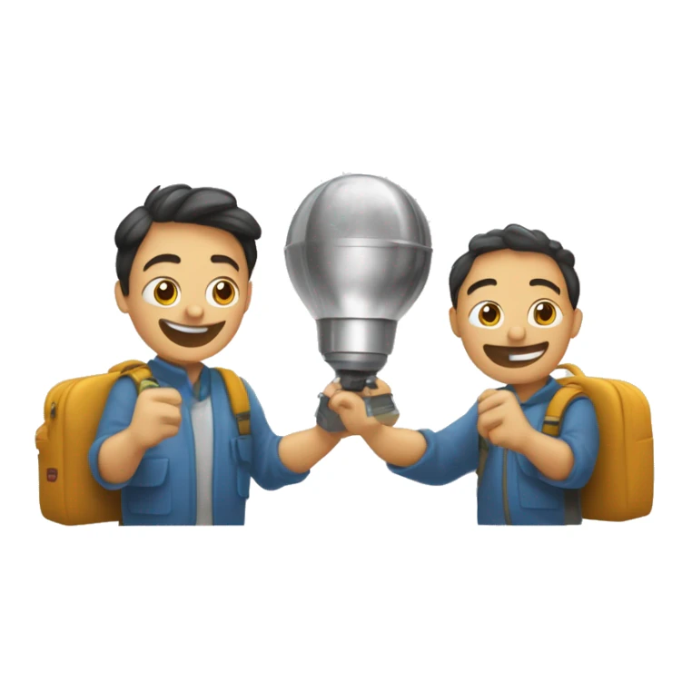 Dos chicos haciendo una práctica en tecnología, la práctica consiste en meter las manos en un molde sticker