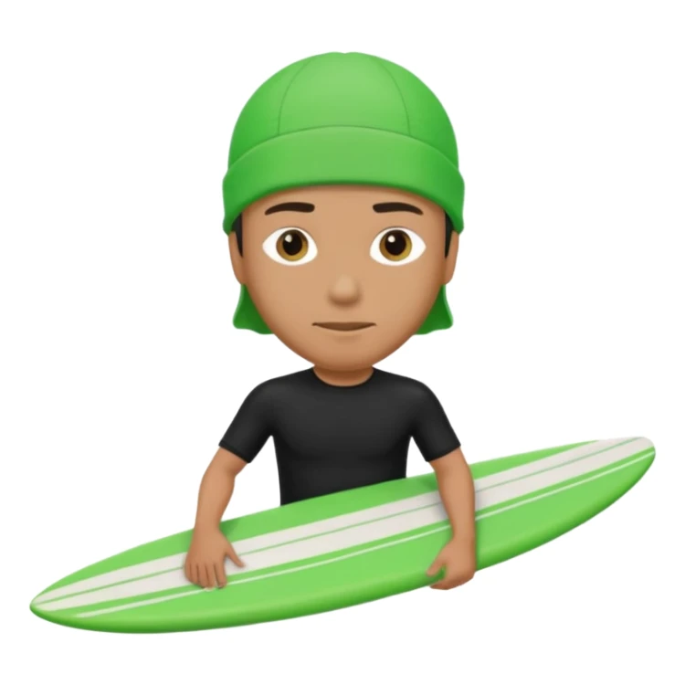 Un hombre sorteando con camisa negra con gorra para nadar y tabla verde  sticker