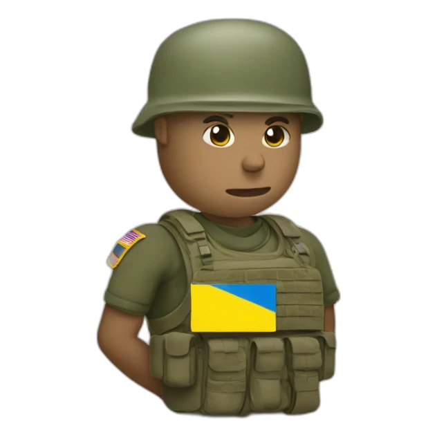 Some military gut with ukrainain flag on shouder with laptop coding sticker
