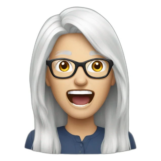 Long White haired Woman with glasses shouting sticker