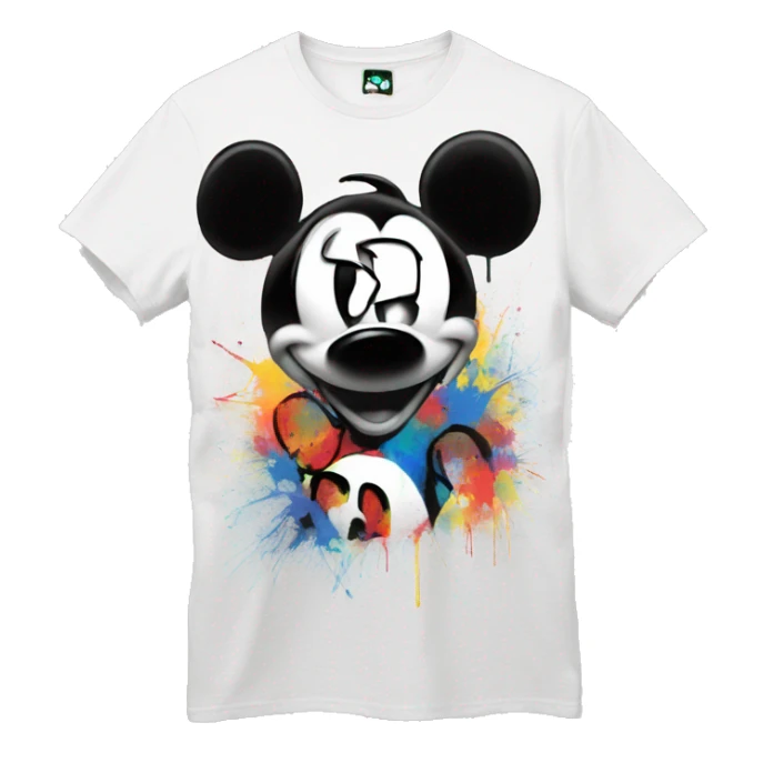 white t-shirt with graffiti style Mickey head sticker