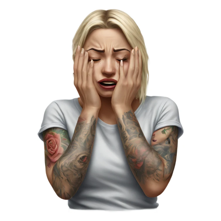 Hyper Realistic Beautiful tattooed woman crying pulling her boyfriends hand  sticker