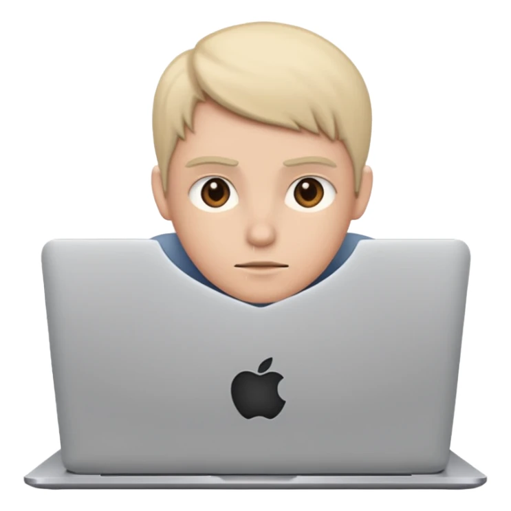 small figure sitting in front of a laptop sticker