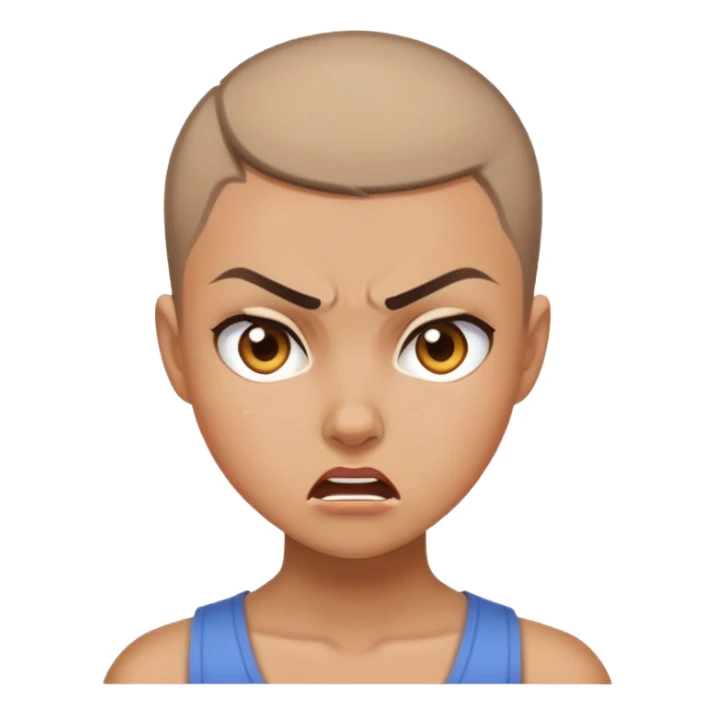 Girl showing anger, tan skin tone, buzzcut sticker