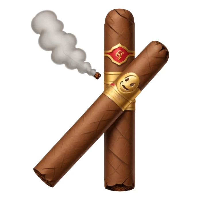 Emoji-style cigar icon, dark brown wrapper, subtle smoke, minimalistic, clean silhouette sticker