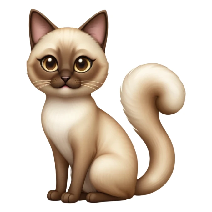 cinematic-[siamese cat]-realistic-full-body-sitting-emoji,-tail-curled-playfully-around-its-paws,-head-tilted-dramatically,-fluffy-[brown mask white light brown back]-fur,-simplified-yet-realistic-focused-features,-highly-detailed,-glowing-with-an-almost-sarcastic-glow sticker