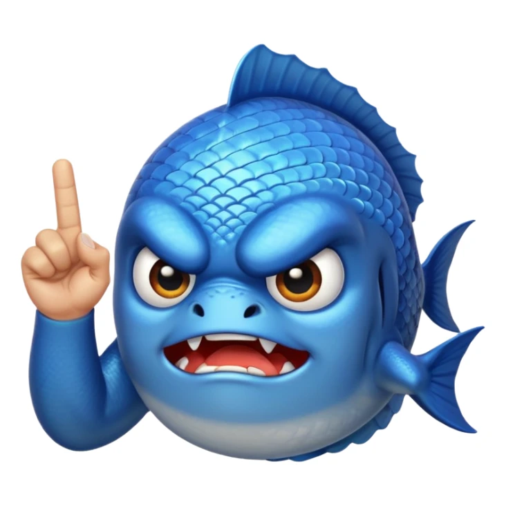 blue fish holding up a middlefinger towards the camera sticker