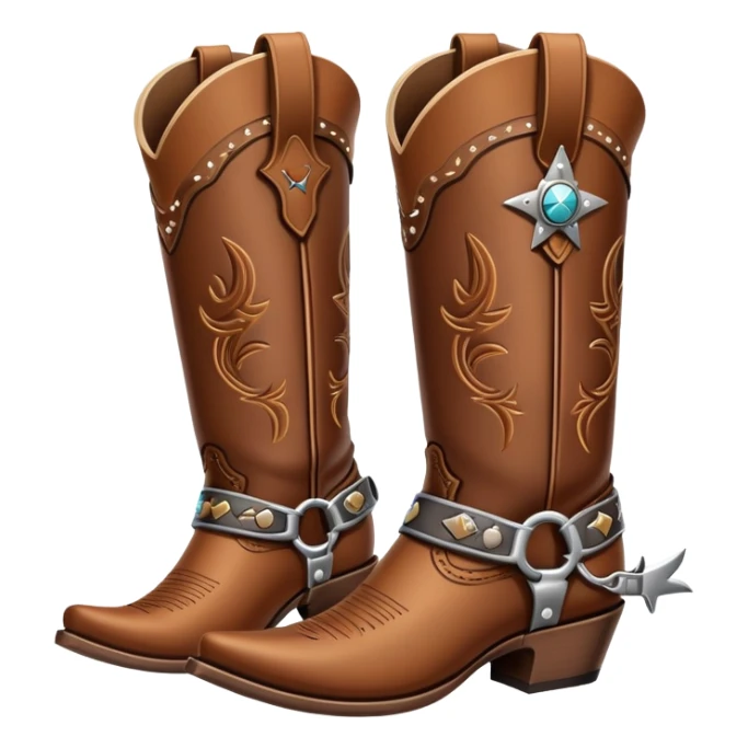 traditional brown leather cowboy boots with decorative stitching and spurs sticker
