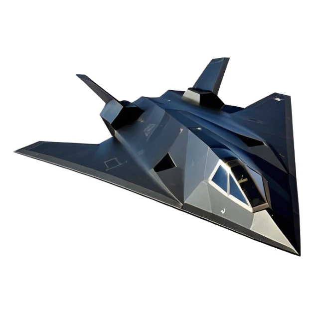 F-117 Nighthawk - Lockheed Martin (Stealth Grey) A futuristic stealth attack aircraft with a distinct faceted, angular design in a stealthy matte grey. Its sharp, jagged edges and unconventional, almost alien-like shape make it look like a shadow cutting through the night sky. The surface should appear non-reflective with subtle panel lines. sticker