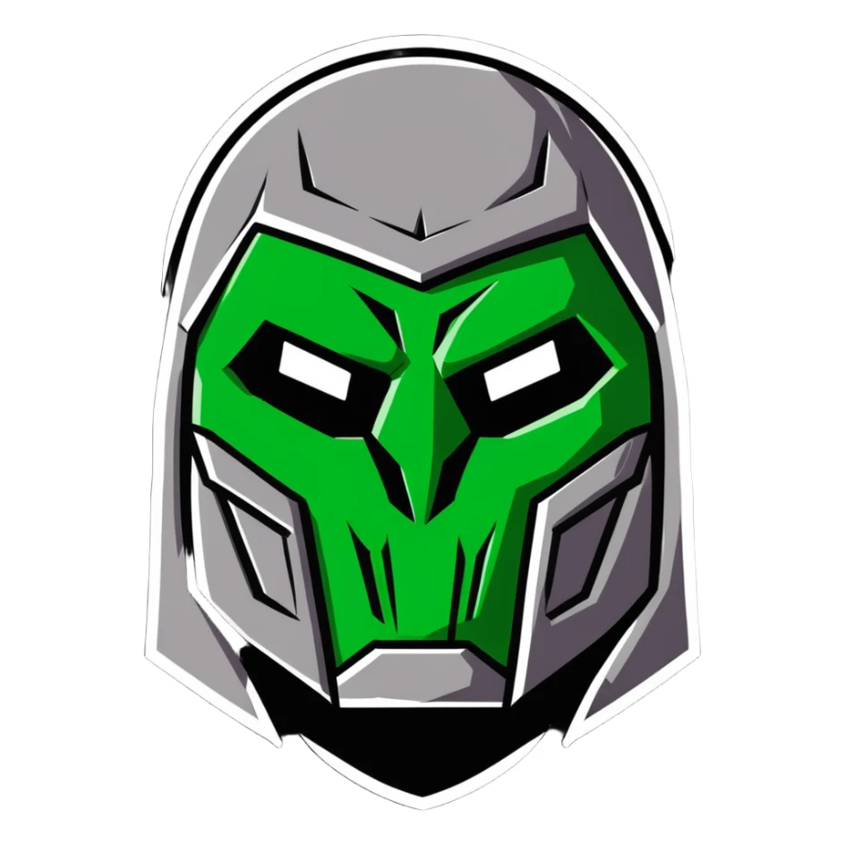 Doctor Doom with glowing green eyes and metal mask sticker