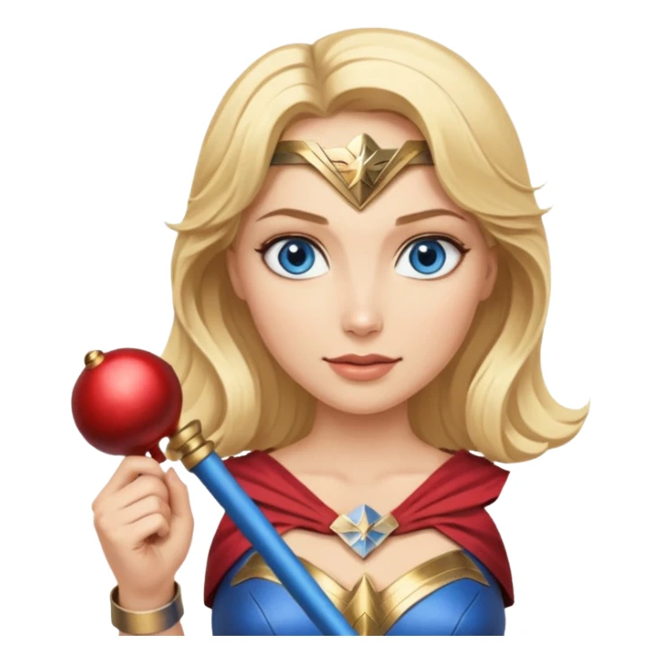 Blonde blue eyes Wonder Woman holding bell and baton sticker