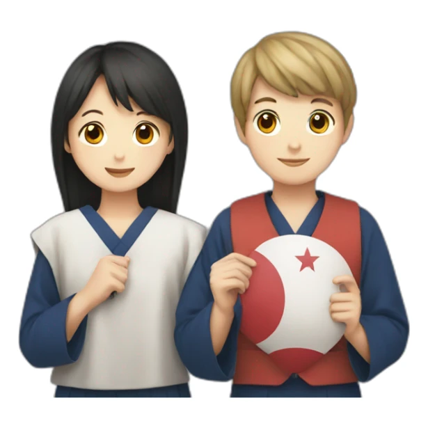 boy and girl holding Japanese flag sticker
