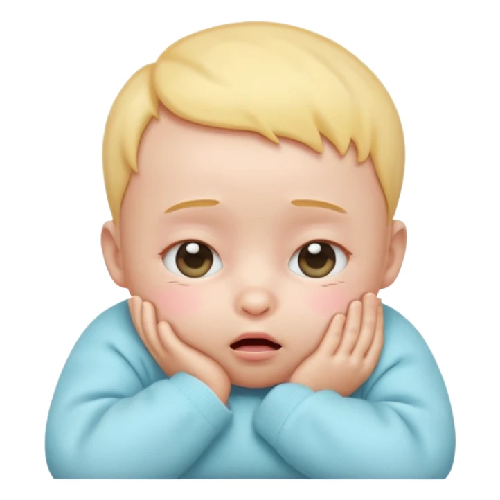 Cute 3D baby emoji, rubbing eyes, sleepy expression, short fine baby hair, soft pastel colors, clean white background  sticker