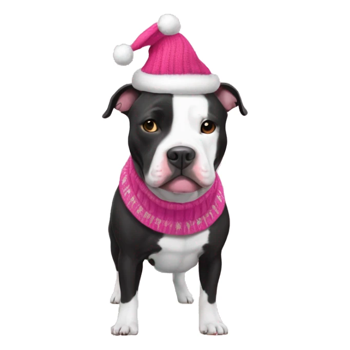 Black and white pitbull with pink Christmas sweater sticker