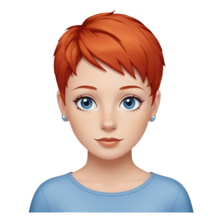 27 year old white woman, red hair, pixie cut, blue eyes sticker