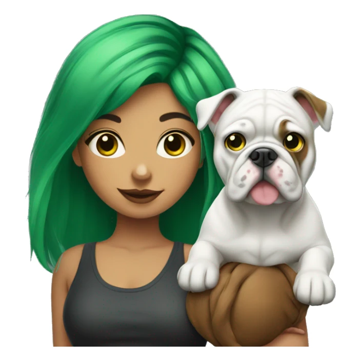 green haired girl with bulldog sticker