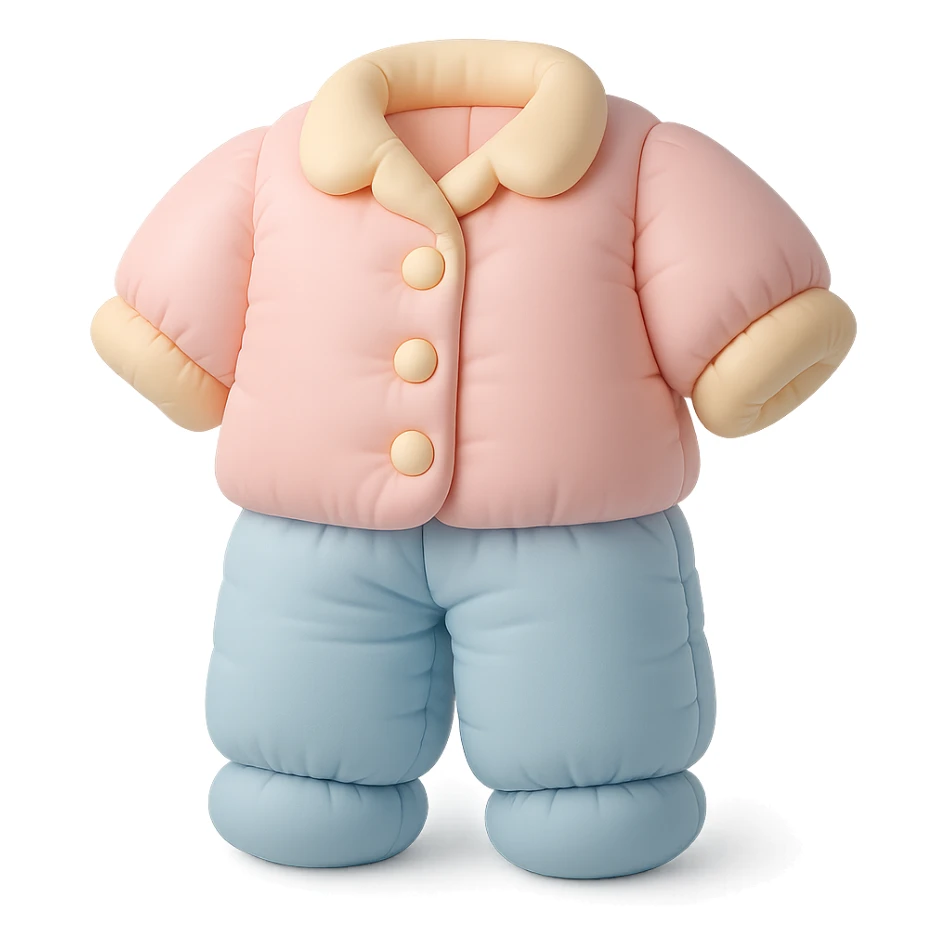 cushion style pajamas set with buttons and collar, cozy and rounded shapes, pastel palette sticker