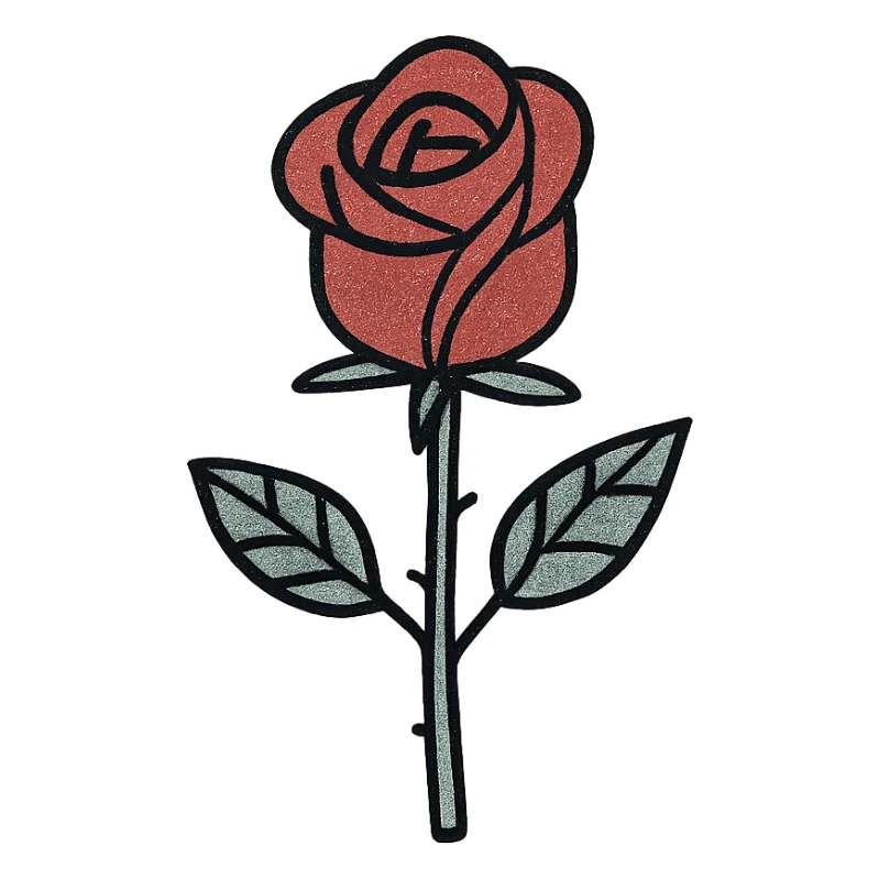 A single red rose with green leaves sticker