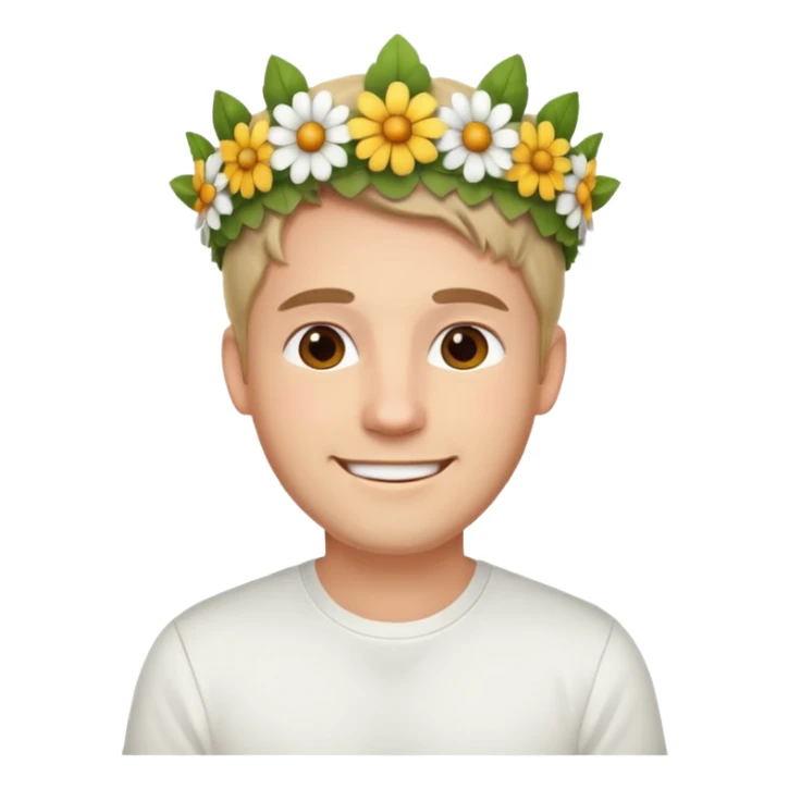 Man with flower crown and white shirt sticker
