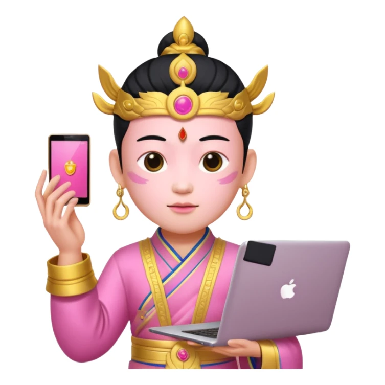 chinese god with laptop, pink sticker
