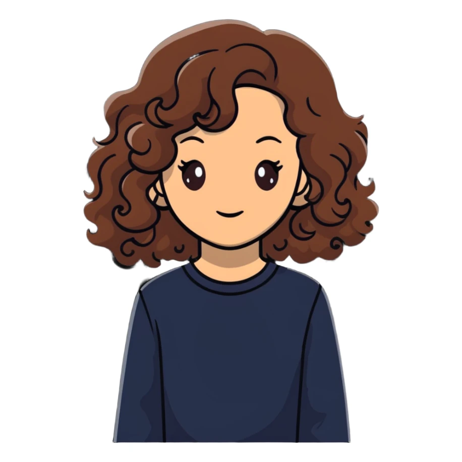    Cabelo castanho claro , olho castanho escuro. Cabelo cacheado longo sticker