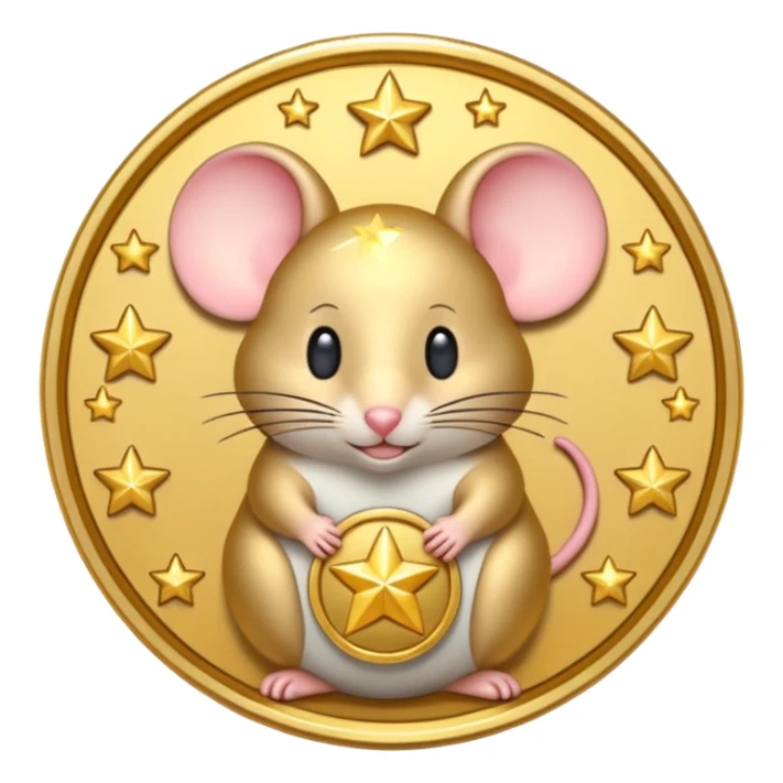 Mouse coin with stars around it, gilded style, only gold
 sticker