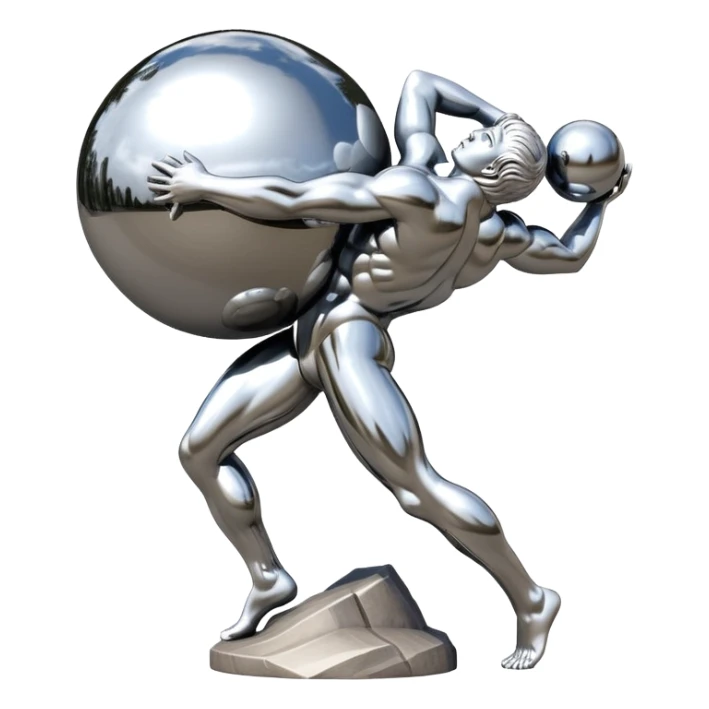 sorayama Sisyphus carrying big sphere on his back sculpture sticker