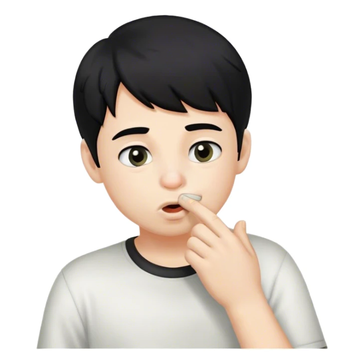 black hair white skin headed boy picking his nose sticker