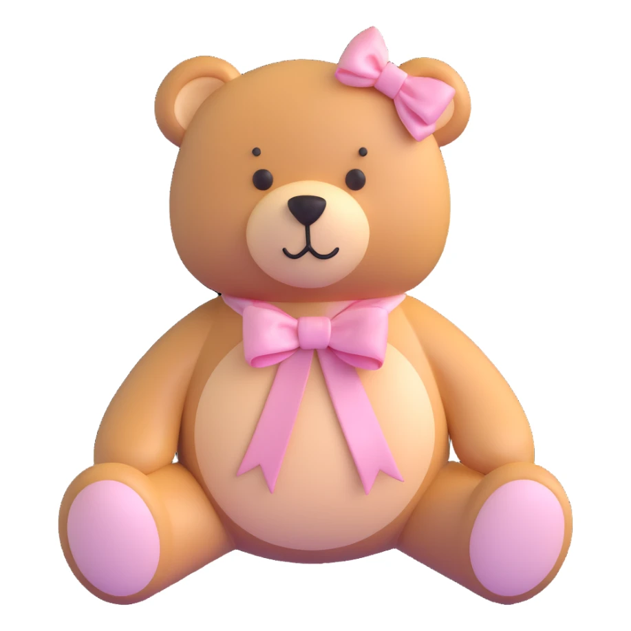 Stuffed teddy bear with light pink ribbon tied in a bow around its neck sticker