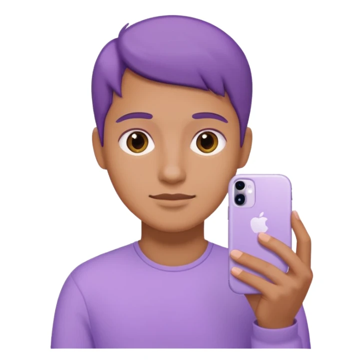 close up of a pastel purple iPhone in hand, iOS Apple emoji style sticker