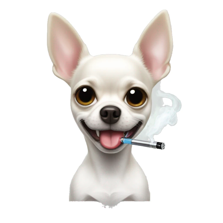 A white chihuahua holding a vape in mouth sticker