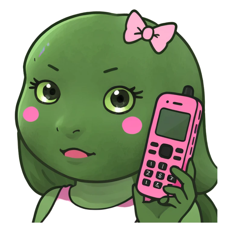 kawaii girl scrolling on pink cell phone sticker