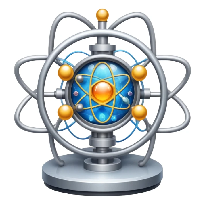 An icon featuring a large particle collider, atom symbols, and energy waves, symbolizing the field of physics. The design includes a lab setup with scientific equipment, representing experiments and fundamental forces of nature. Transparent background highlights the exploration of matter and energy. sticker